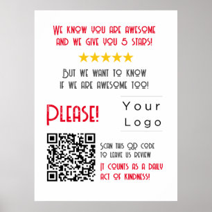 Póster Gracioso Personalizado QR Code Business Logo Revie