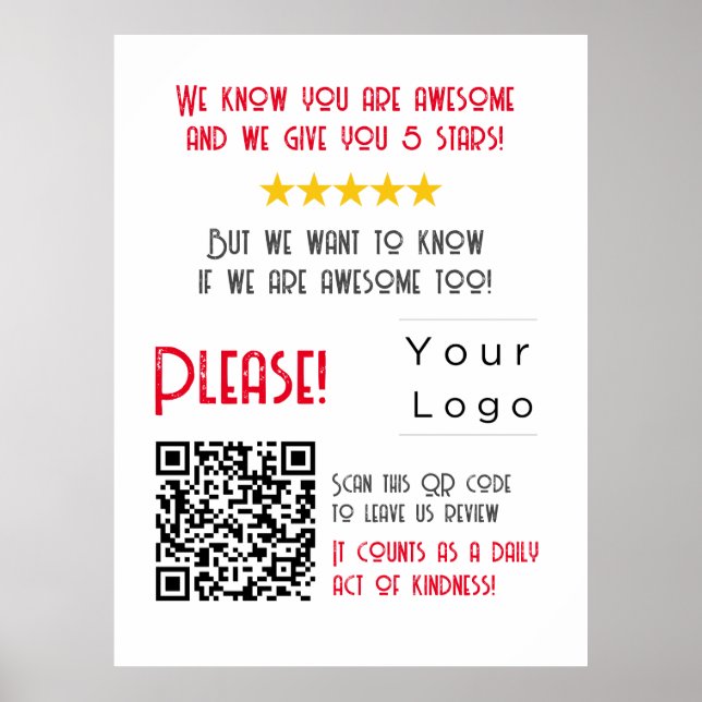 Póster Gracioso Personalizado QR Code Business Logo Revie (Frente)