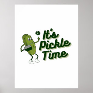 Póster Gracioso Pickle Jugando Pickleball