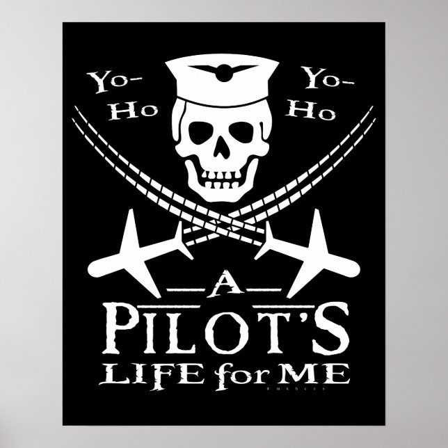 Póster Gracioso piloto de cráneo cruza aviones Humor pira (Frente)
