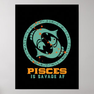 Póster Gracioso Pisces Zodiac Star Sign Astrología Cumple