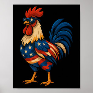 Póster Gracioso Pollo Bandera De Eeuu Patriótico Chicken
