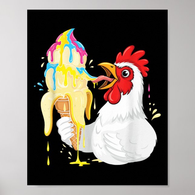 Póster Gracioso pollo comiendo plátano Helado Camión de P (Frente)