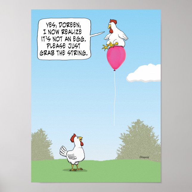 Póster Gracioso pollo confunde globo con huevo (Frente)