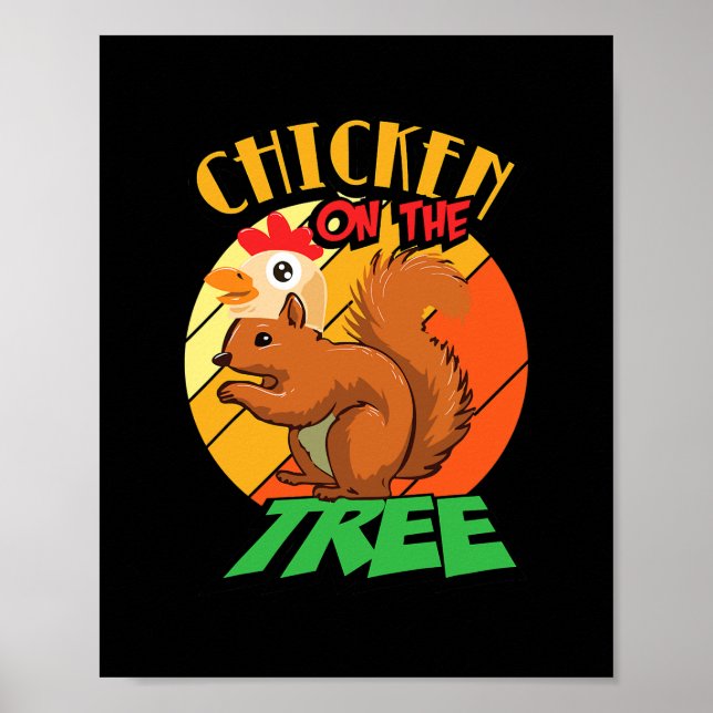 Póster Gracioso Pollo De Ardilla En La Ardilla Del Árbol (Frente)
