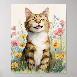 Póster Gracioso Poster de gatos - Cute Sonriente Tabby Ca
