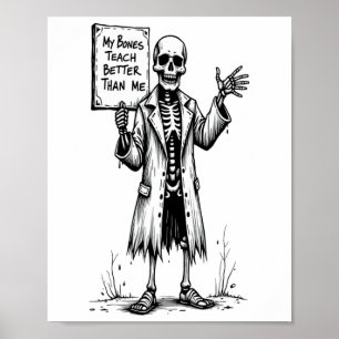 Póster Gracioso profesor de brujas en Skeleton Halloween 