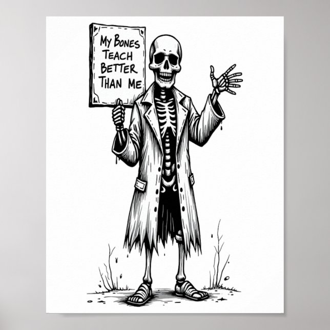 Póster Gracioso profesor de brujas en Skeleton Halloween  (Frente)