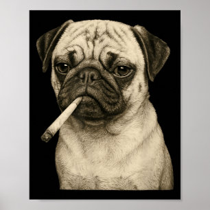 Póster Gracioso Pug Fumando Cigarillo Meme Gráfico Genera
