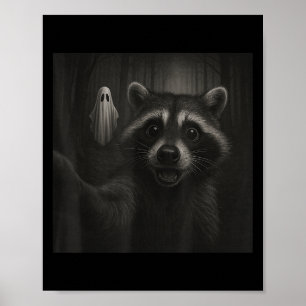 Póster Gracioso Raccoon de Halloween Selfie Con Fantasma
