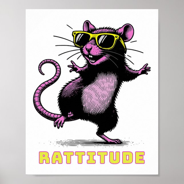 Póster Gracioso Rat Rat Meme Rtitude Rosa Rat Sungles Dan (Frente)