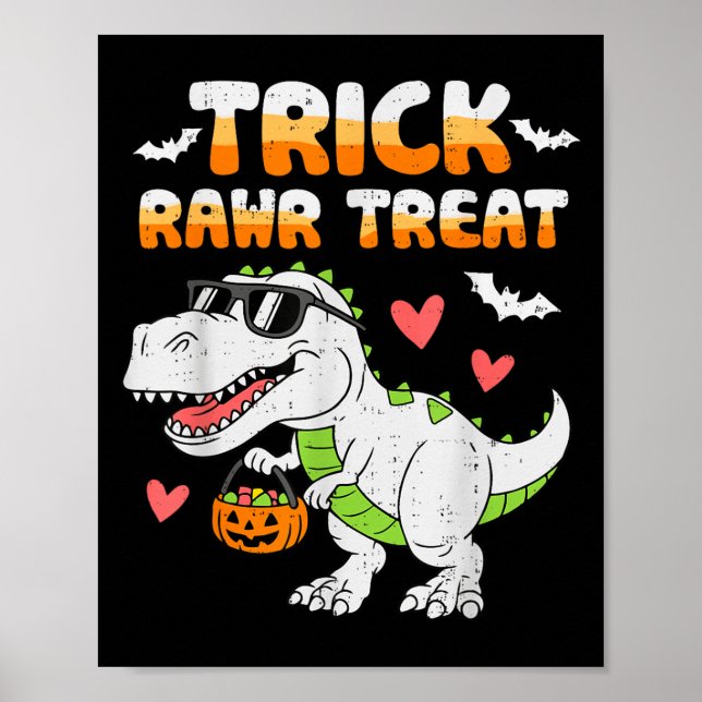 Póster Gracioso Rawr Trata A Dinosaur T Rex Halloween A (Frente)