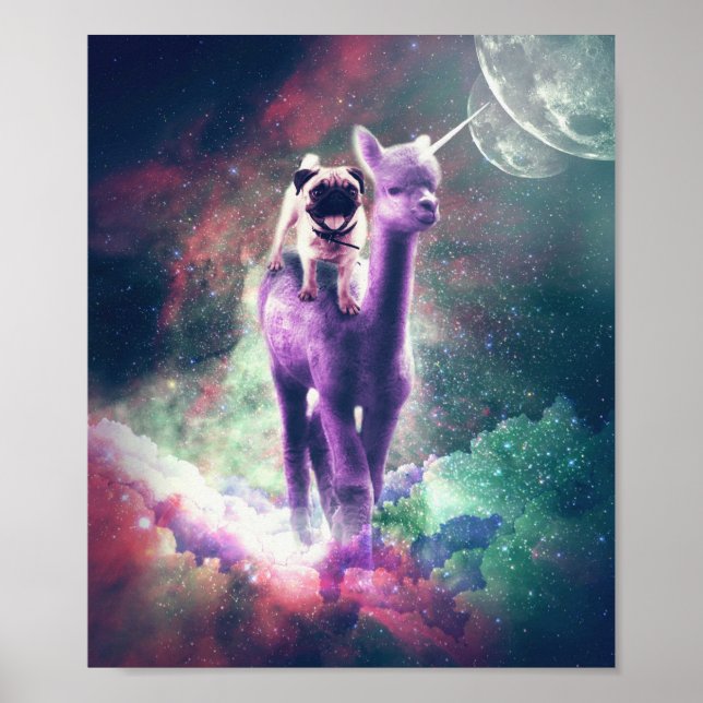 Póster Gracioso Recorrido Espacial En Alpaca Unicorn (Frente)