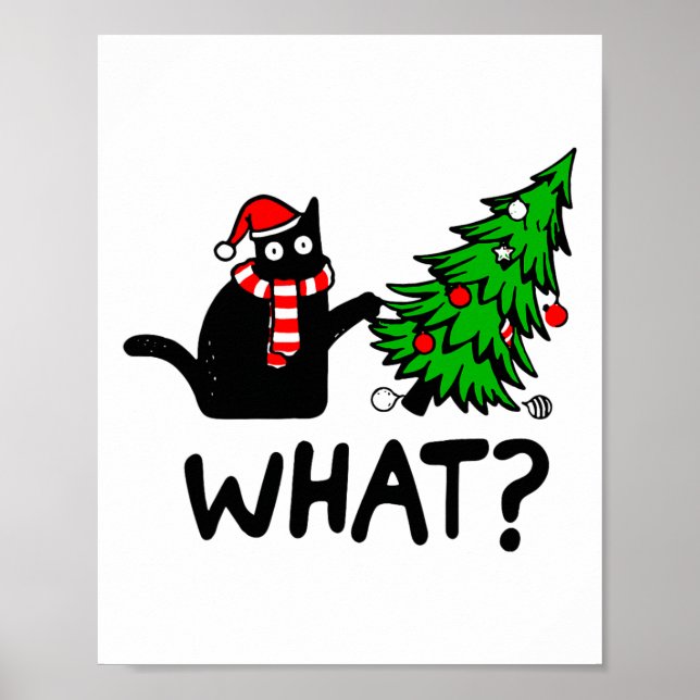Póster Gracioso Regalo de Gato Negro Que Presiona El Árbo (Frente)
