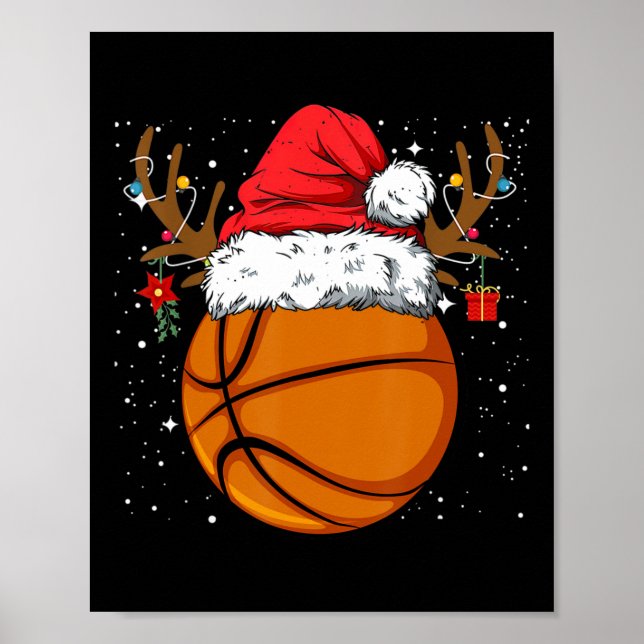Póster Gracioso reno de baloncesto Santa Hat Navidades Ho (Frente)