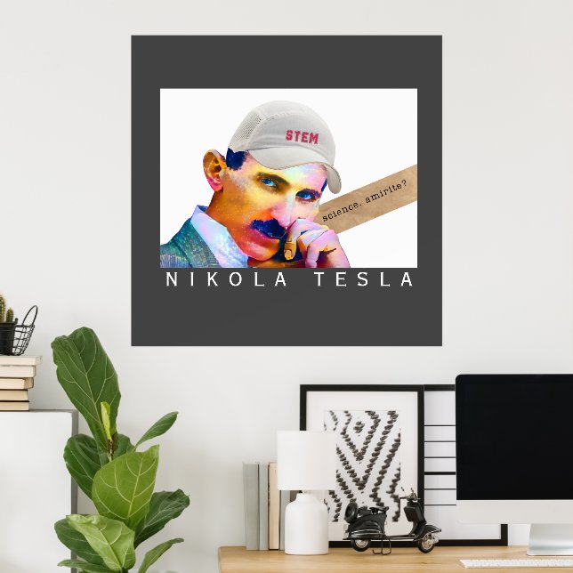 Póster Gracioso retrato Tesla (Oficina en casa)