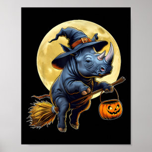 Póster Gracioso Rhino Gorra Calabaza disfraz de Halloween