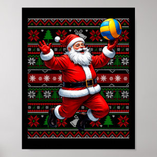 Póster Gracioso Santa Jugando Voleibol Feo Navidades Swea