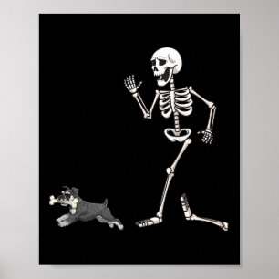Póster Gracioso Schnauzer Y Skeleton en miniatura de Hall