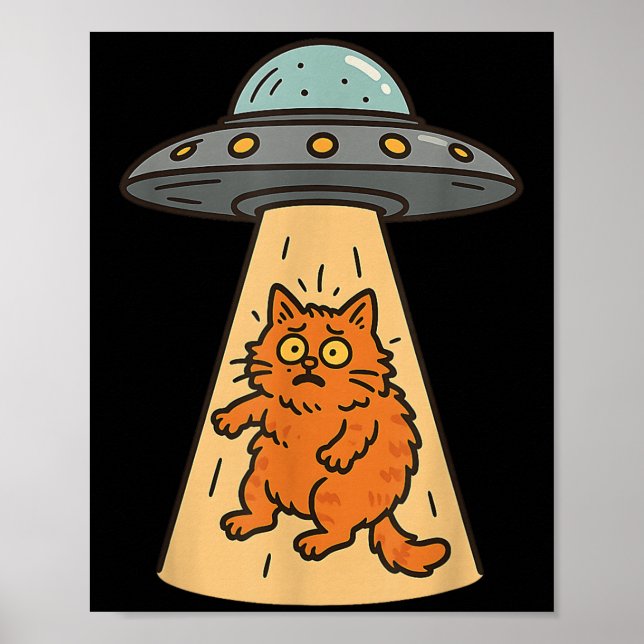 Póster Gracioso Secuestro De Gato Alien Ufo Spaceship Kit (Frente)