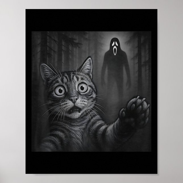 Póster Gracioso Selfie De Gato Con El Espectáculo Asustad (Frente)