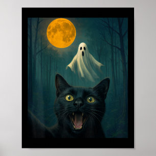 Póster Gracioso Selfie De Gato Con Fantasma Día De Hallow