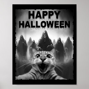 Póster Gracioso Selfie De Gato Con Fantasmas Día De Disfr