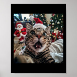 Póster Gracioso Selfie De Gato Con Navidades De Santa 9