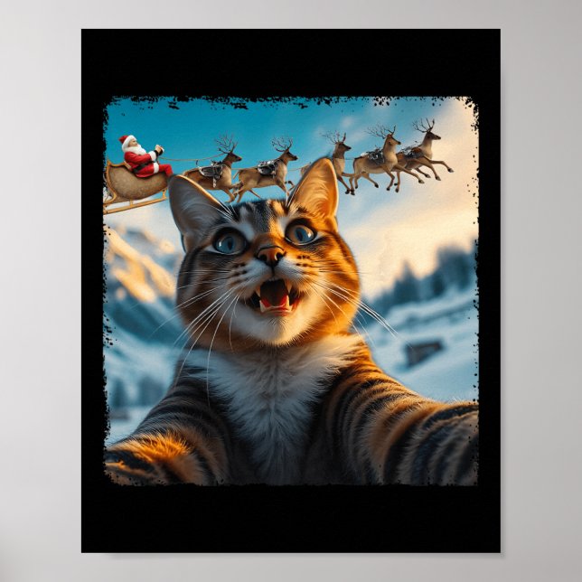 Póster Gracioso Selfie De Gato Con Navidades De Santa Sle (Frente)