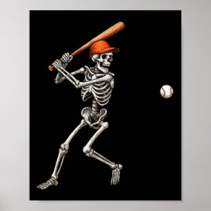 Póster Gracioso Skeleton Bateando a los jugadores de béis