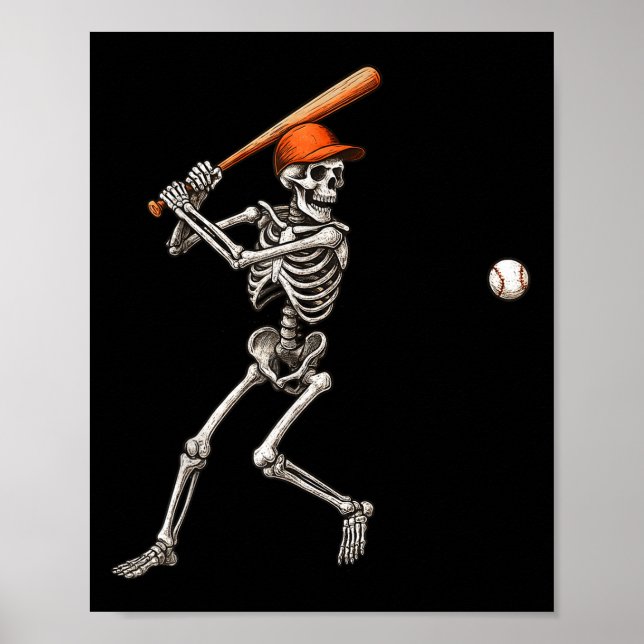 Póster Gracioso Skeleton Bateando a los jugadores de béis (Frente)