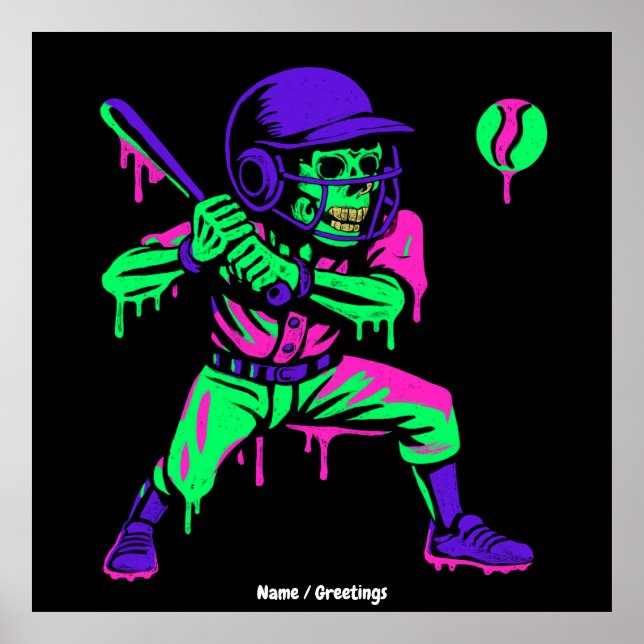 Póster Gracioso Skeleton Batting Ice Cream Driting Baseba (Frente)