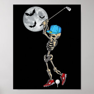 Póster Gracioso Skeleton Jugando Golf Golf Happy Hallowee