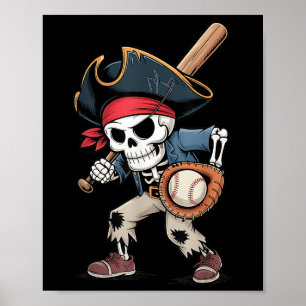 Póster Gracioso Skeleton Pirate Baseball Halloween Costum