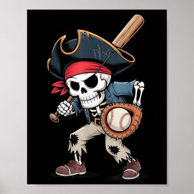 Póster Gracioso Skeleton Pirate Baseball Halloween Costum (Frente)