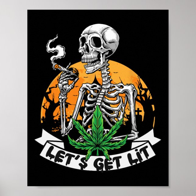 Póster Gracioso Skeleton Stoner Fumar Lit H (Frente)