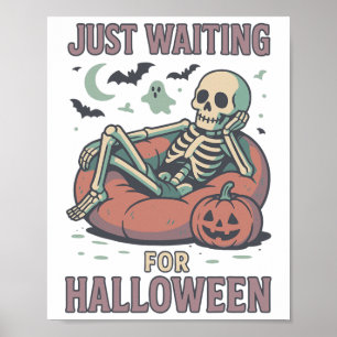 Póster Gracioso Skeleton Summerween Esperando Hallo