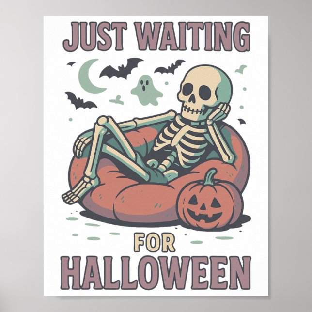 Póster Gracioso Skeleton Summerween Esperando Hallo (Frente)