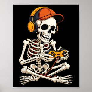 Póster Gracioso Skeleton Video Game Halloween Gaming Game