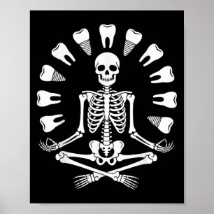Póster Gracioso Skeleton Yoga Dentista Diente Higiénico D