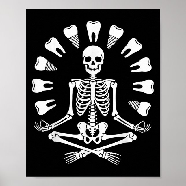Póster Gracioso Skeleton Yoga Dentista Diente Higiénico D (Frente)