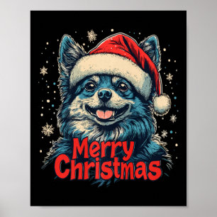 Póster Gracioso Spitz Santa Hat Feliz Navidad Perro Amor