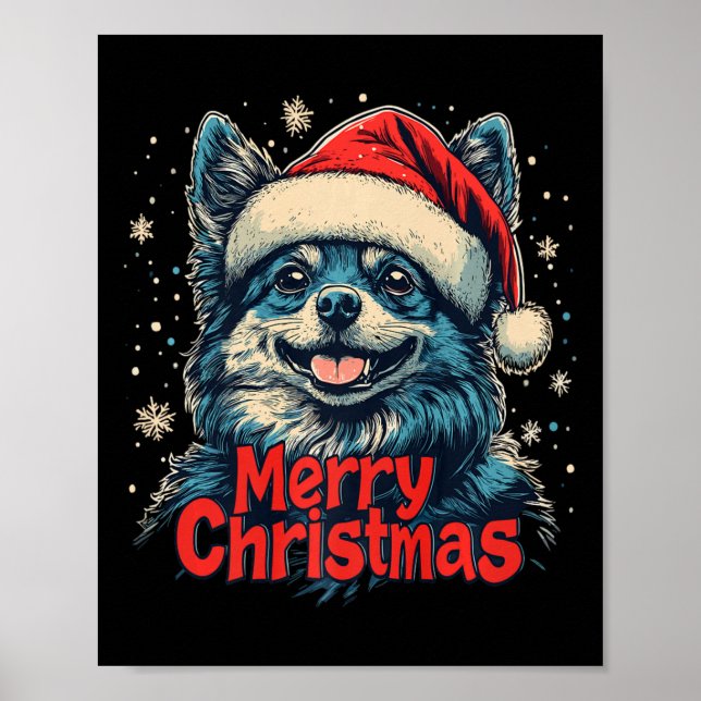 Póster Gracioso Spitz Santa Hat Feliz Navidad Perro Amor  (Frente)