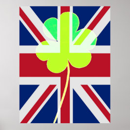 Póster Gracioso St. Patrick Flag Británico Shamrock Irlan
