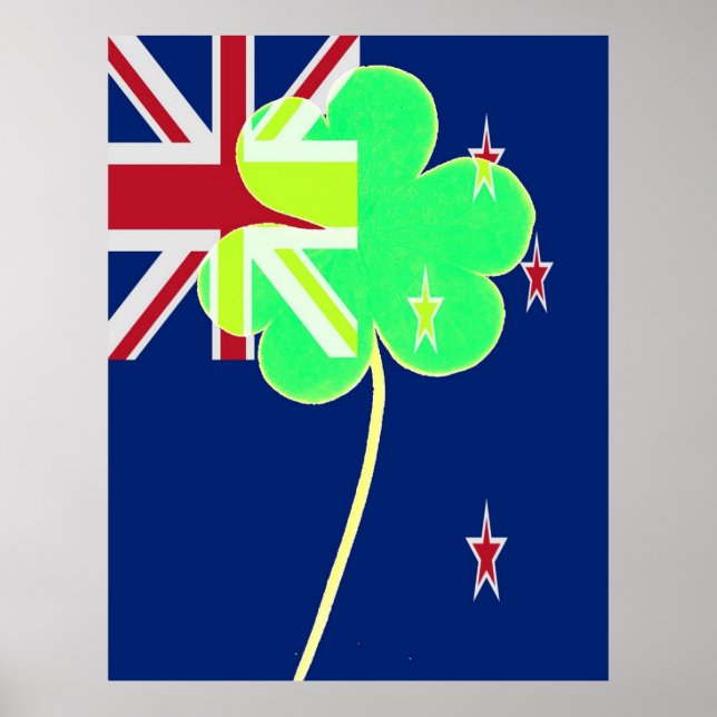 Póster Gracioso St. Patrick Flag New Zealand Irish Shamro (Frente)