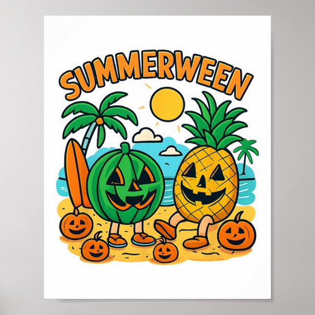 Póster Gracioso Summerween Cute Watermelon Y Pineapple Be (Frente)