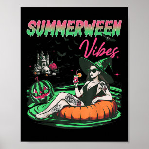 Póster Gracioso Summerween Vibes Calabaza Spooky Vacacion