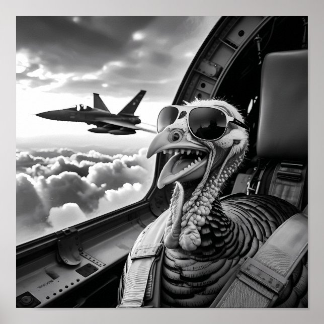 Póster Gracioso Turquía selfie negro y blanco (Frente)