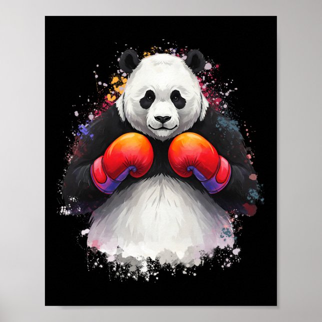 Póster Gracioso Watercolor Art Boxing Panda Boxer Con Box (Frente)