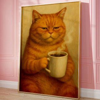 Póster Gracioso y gruñón Poster de café gato Aceite de ép